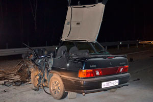 «Лада» врезалась в грузовик под Новосибирском и загорелась, водитель погиб на месте (фото)