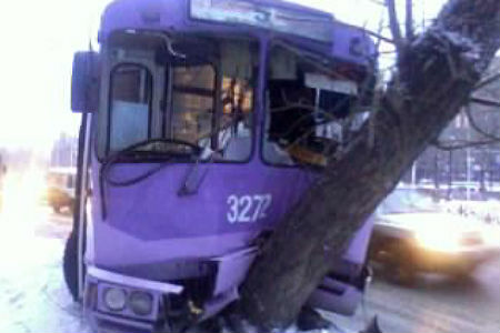 Троллейбус в Новосибирске врезался в дерево, пострадали четыре человека