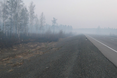 Федеральную трассу «Байкал» затянуло дымом от торфяников в Бурятии