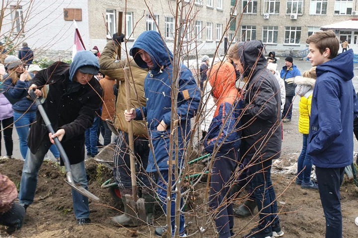 Школьники засадили стройплощадку у новосибирского лицея №22