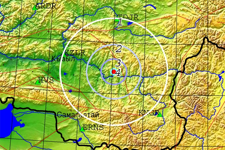 Землетрясение произошло в 100 км от Кызыла