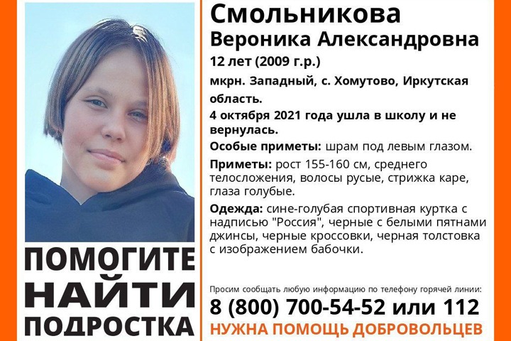 Двенадцатилетняя девочка пропала в Иркутске