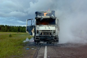 Грузовик с 20 тоннами макулатуры сгорел в Иркутской области (фото) 